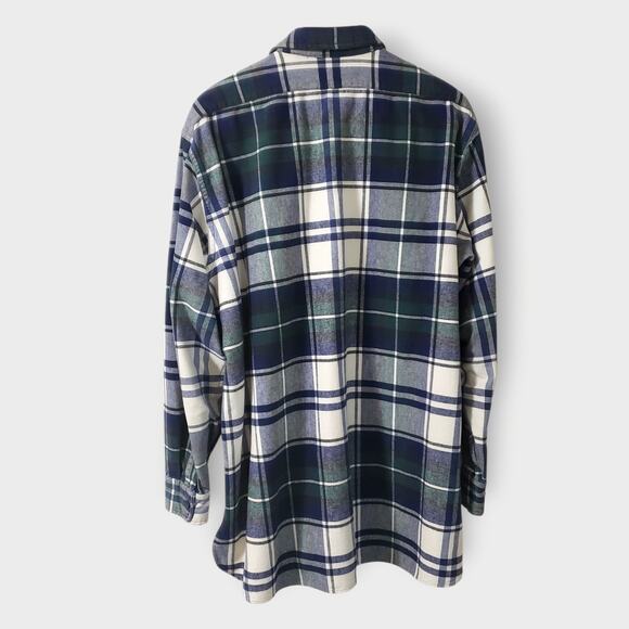 LL Bean Mens Chamois Green Plaid Flannel Button Up Shirt Sz XLT Pockets Rugged - Picture 5 of 11